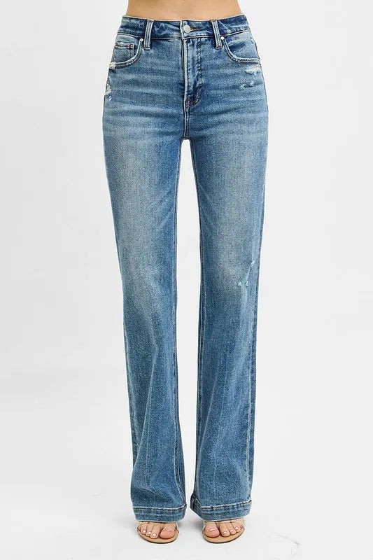 RISEN Full Size Distressed Detail Bootcut Jeans Plus Size - Tigbul's Variety Fashion Shop