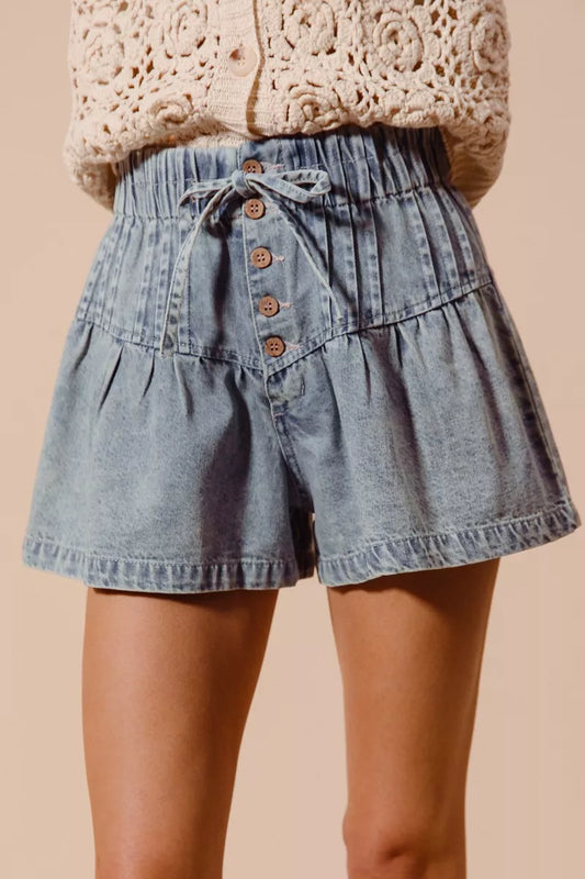 SO ME Flared Denim Shorts with Elasticized Waist - Tigbul's Variety Fashion Shop