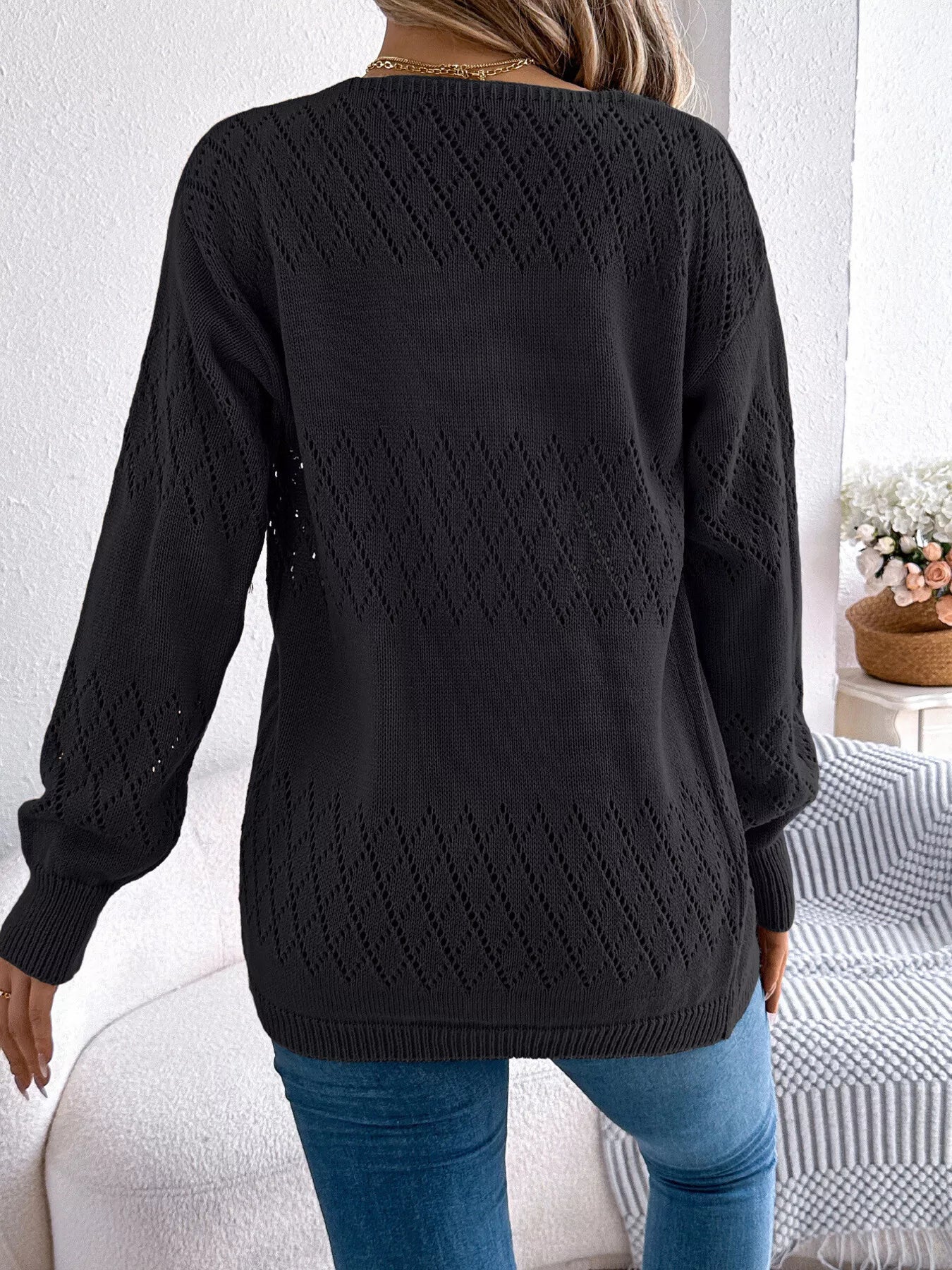 Openwork Open Front Long Sleeve Cardigan - Tigbul's Variety Fashion Shop