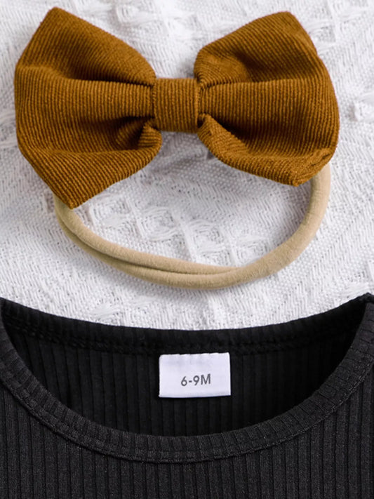 Children's Ribbed Top and Bow Skirt Set with Headband - Tigbul's Variety Fashion Shop