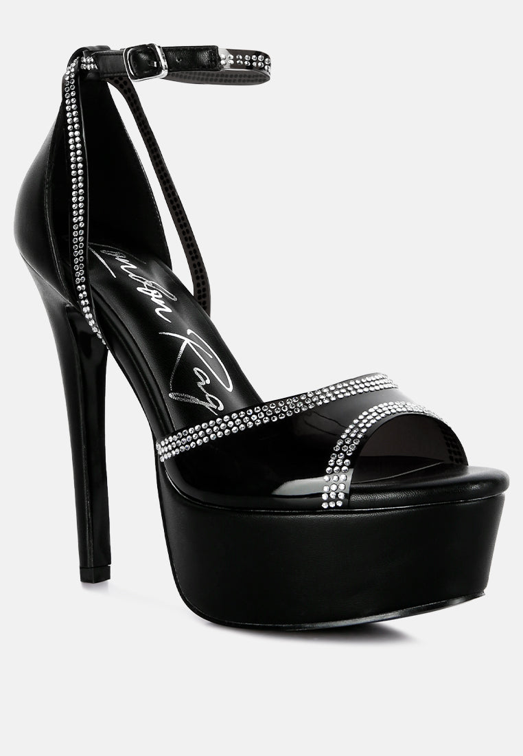Cinderella Rhinestones Embellished Stiletto Platform Sandals - Tigbul's Variety Fashion Shop