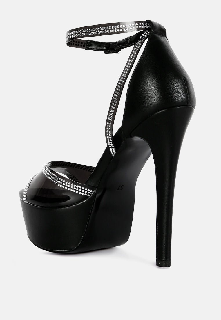 Cinderella Rhinestones Embellished Stiletto Platform Sandals - Tigbul's Variety Fashion Shop
