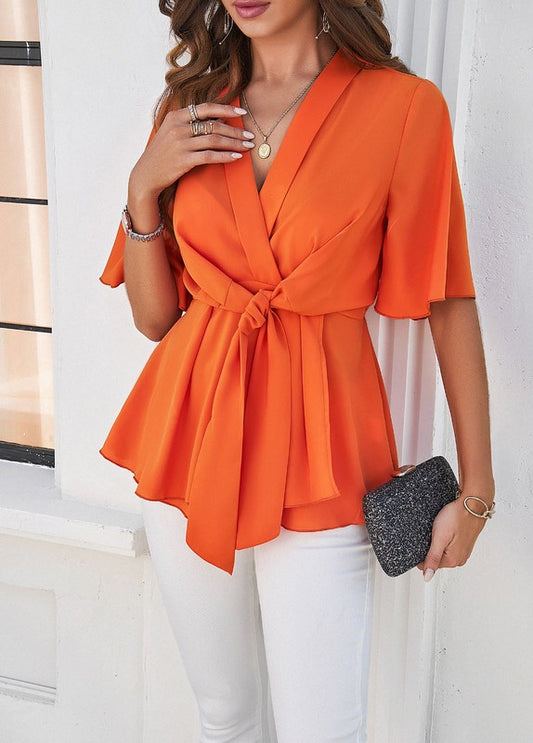 Tie front v-neck blouse - Tigbul's Variety Fashion Shop