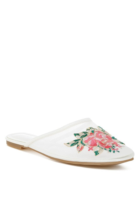 Shara Floral Embroidered Mesh Mules - Tigbul's Variety Fashion Shop
