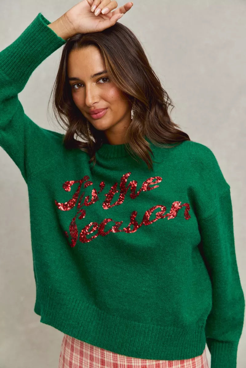 SO ME Sequins Lettering Christmas Holiday Sweater - Tigbul's Variety Fashion Shop