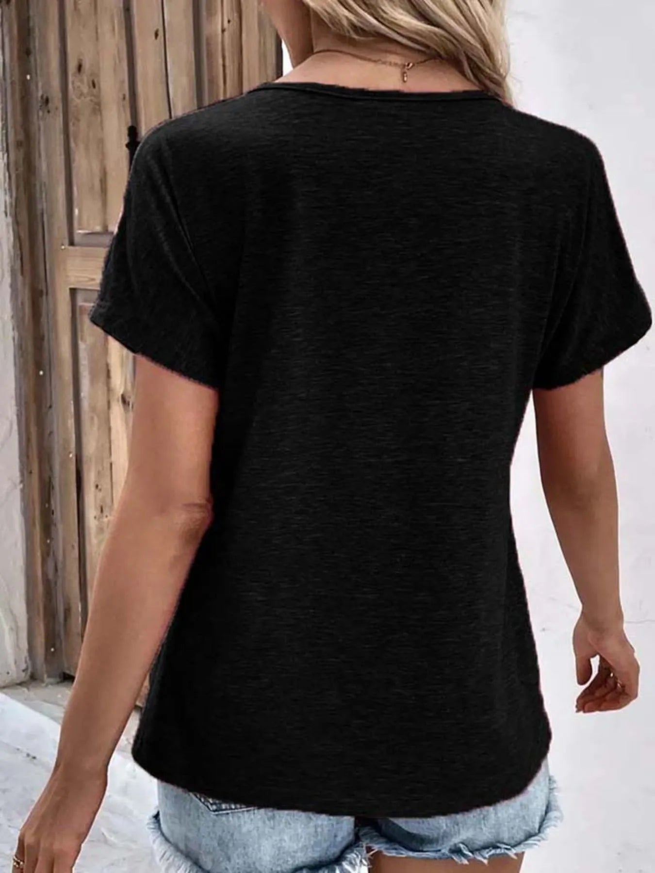 Decor Button Short Sleeve T-Shirt - Tigbul's Variety Fashion Shop