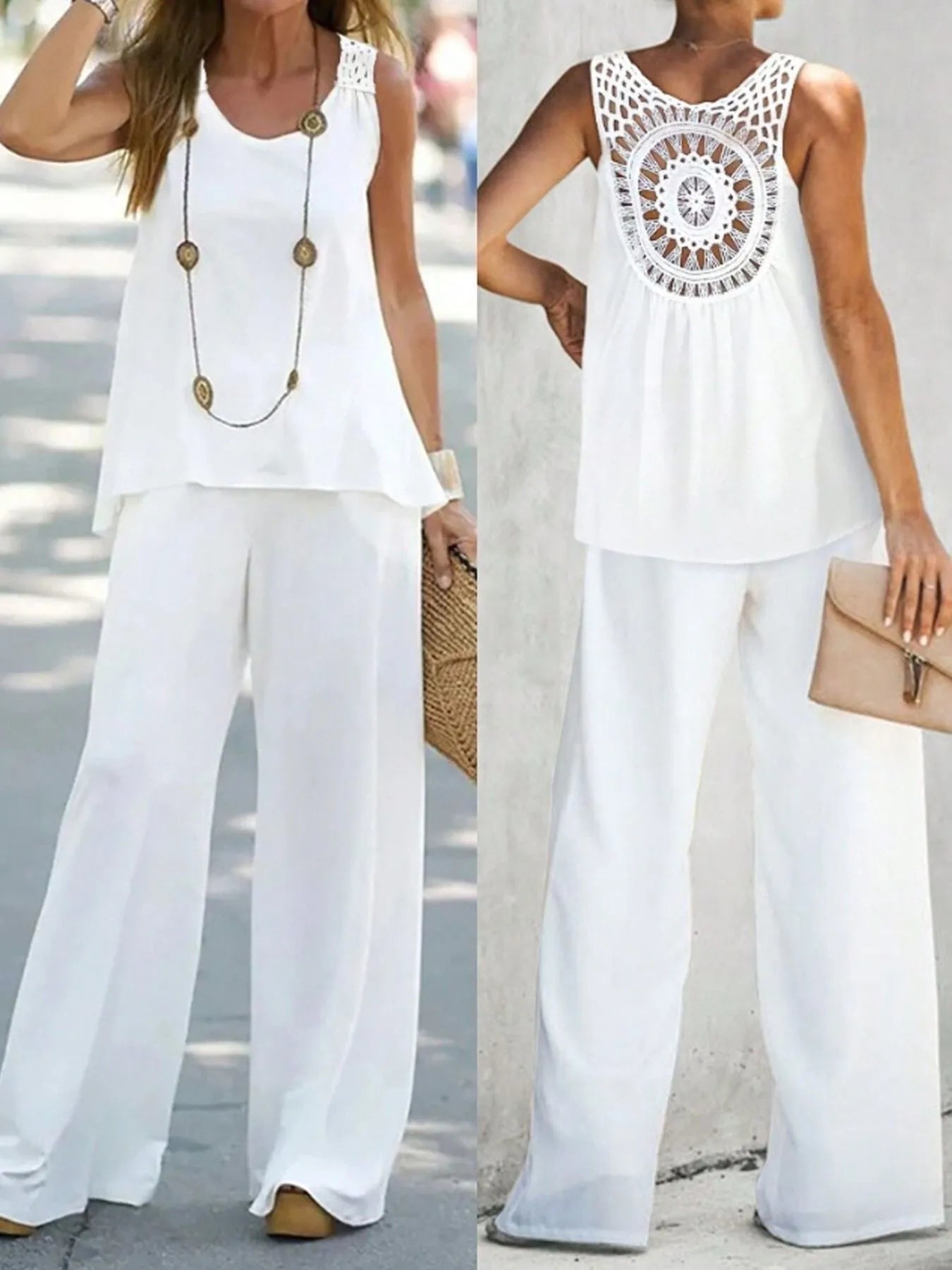 Round Neck Tank and Wide Leg Pants Set - Tigbul's Variety Fashion Shop