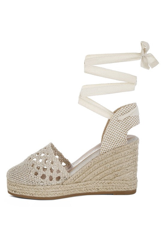 Sea Breeze Woven Lace-Up Espadrille Wedges - Tigbul's Variety Fashion Shop