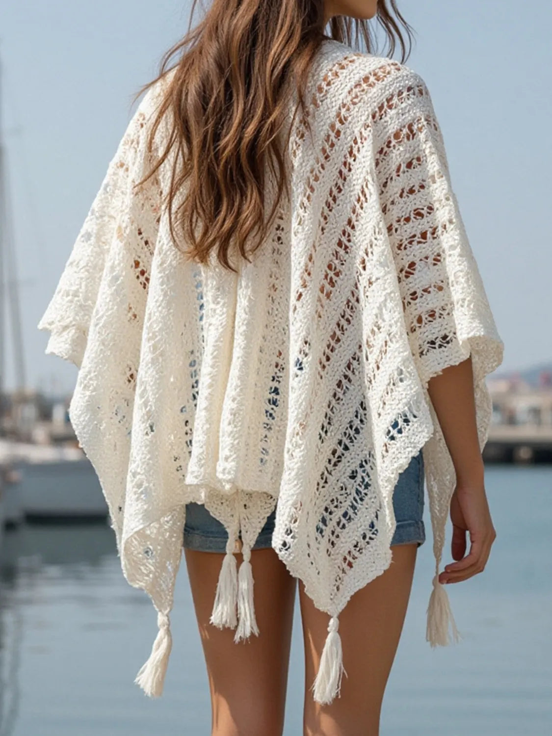 Openwork Tassel Open Front Knit Cover Up - Tigbul's Variety Fashion Shop