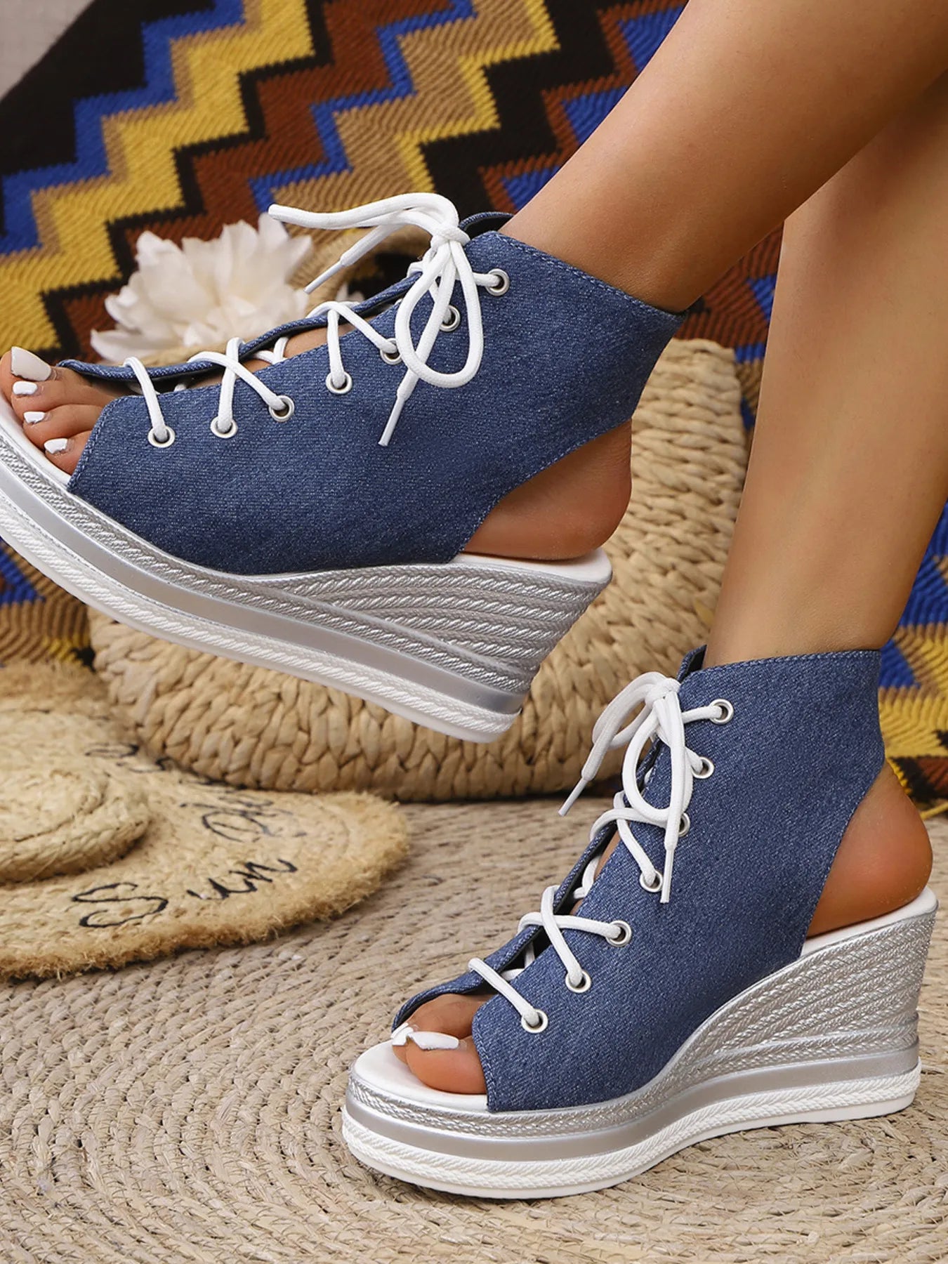 Lace Up Open Toe Wedge Sandals - Tigbul's Variety Fashion Shop