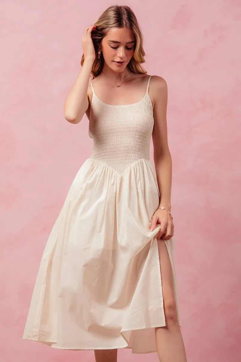 SO ME Smocked Sleeveless Casual Everyday Dress With Slit - Tigbul's Variety Fashion Shop