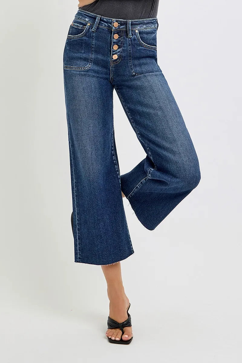 RISEN Full Size High Rise Crop Wide Button Up Jeans Plus Size - Tigbul's Variety Fashion Shop