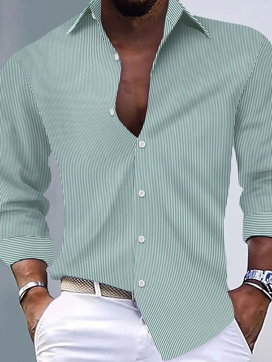 Men's Full Size Striped Button Up Long Sleeve Shirt Plus Size - Tigbul's Variety Fashion Shop