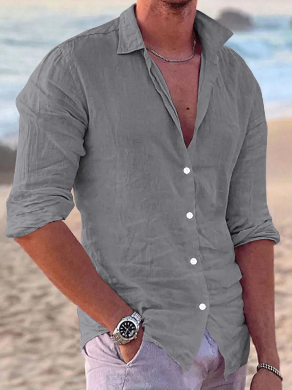 Men's Full Size Button Up Long Sleeve Shirt Plus Size - Tigbul's Variety Fashion Shop