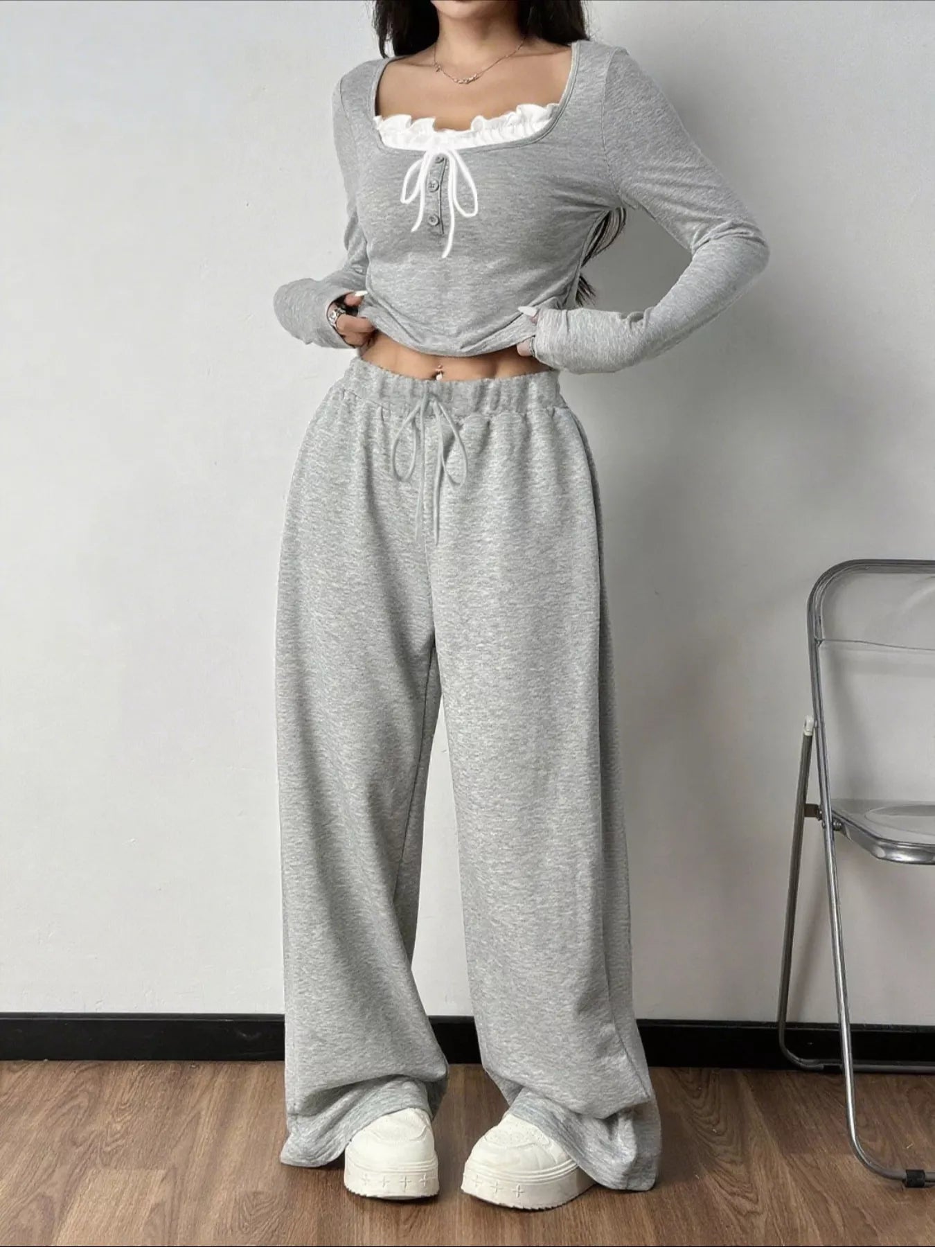 Tied Long Sleeve Top and Pants Set - Tigbul's Variety Fashion Shop