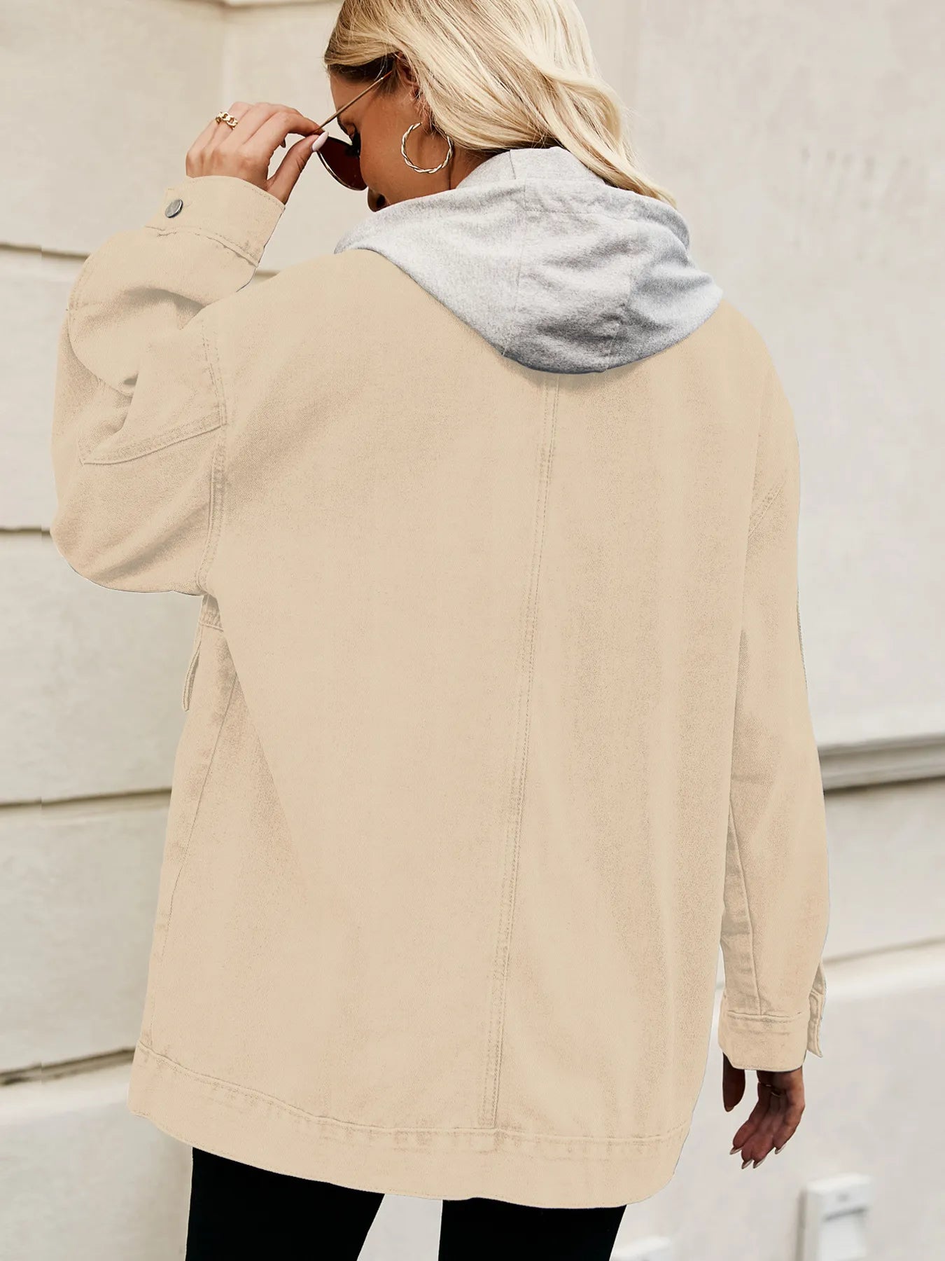 Oversized Button Up Denim Jacket with Hood - Tigbul's Variety Fashion Shop