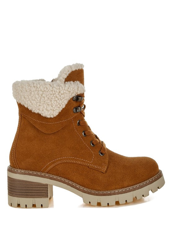 Madoka Fur Collar Chunky Ankle Boots - Tigbul's Variety Fashion Shop