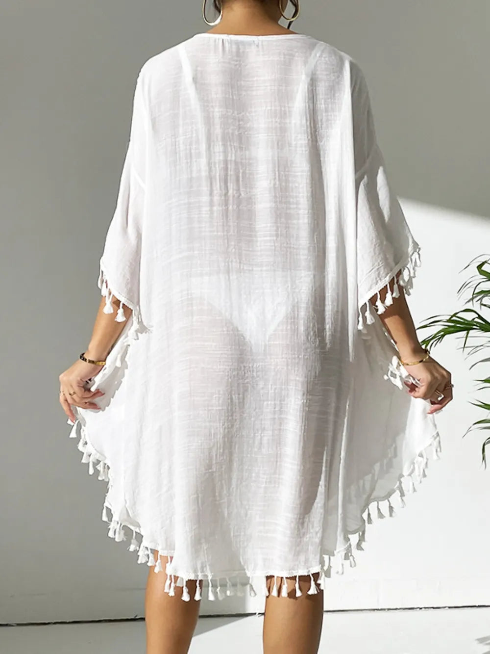 Tassel Cutout Scoop Neck Cover-Up Dress - Tigbul's Variety Fashion Shop