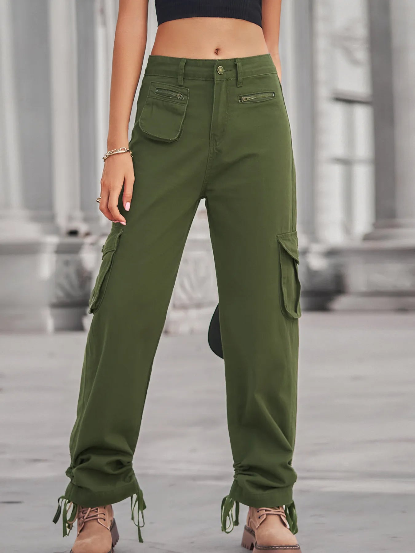 Drawstring Cargo Jeans - Tigbul's Variety Fashion Shop