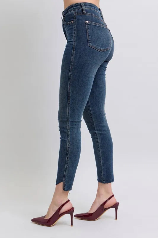 Judy Blue Full Size High Waist Tummy Control Step Hem Skinny Jeans Plus Size - Tigbul's Variety Fashion Shop