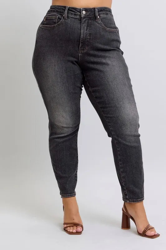 Judy Blue Full Size Midi Rise Tummy Control Slim Jeans Plus Size - Tigbul's Variety Fashion Shop