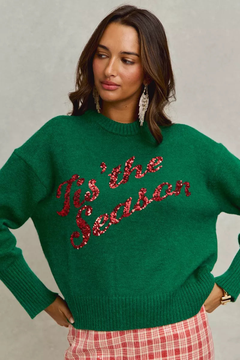 SO ME Sequins Lettering Christmas Holiday Sweater - Tigbul's Variety Fashion Shop