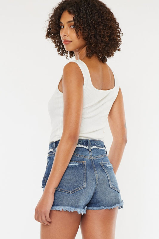 Distressed Dark Wash Button Fly Blue Denim Shorts - Tigbul's Variety Fashion Shop