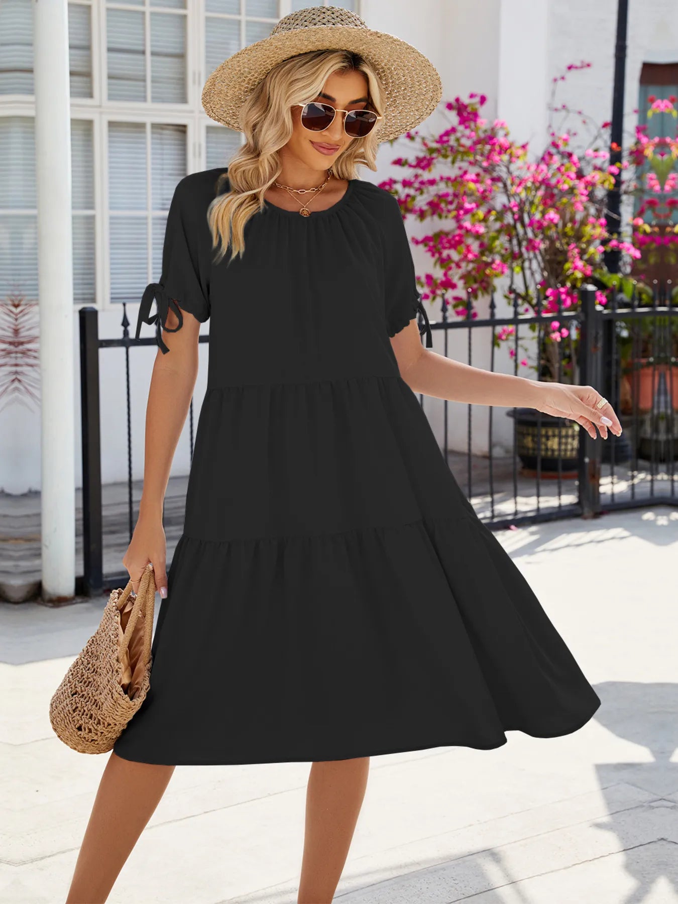 Tiered Round Neck Summer Dress - Tigbul's Variety Fashion Shop