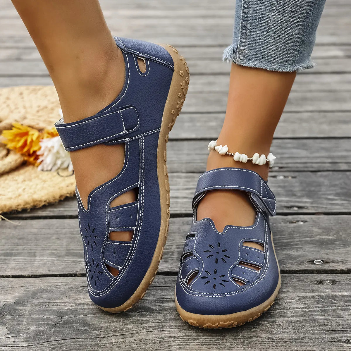 Cutout Velcro Straps Sandals - Tigbul's Variety Fashion Shop
