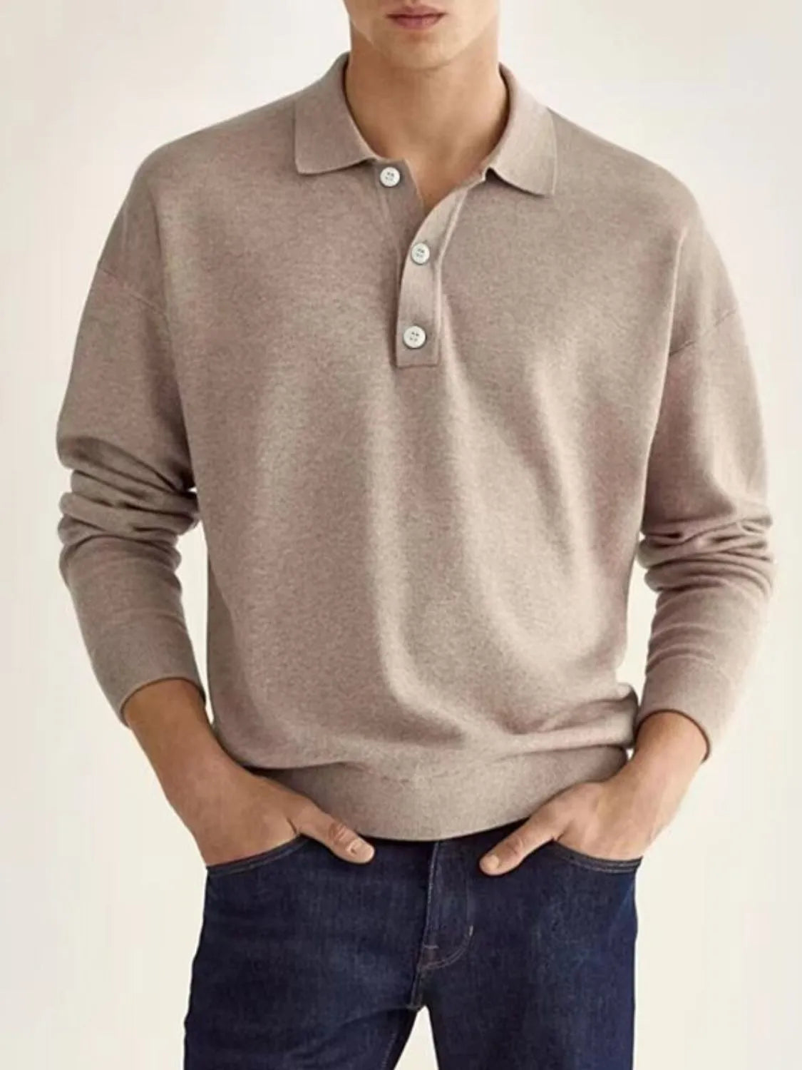 Men's Full Size Button Detail Long Sleeve Polo Plus Size - Tigbul's Variety Fashion Shop