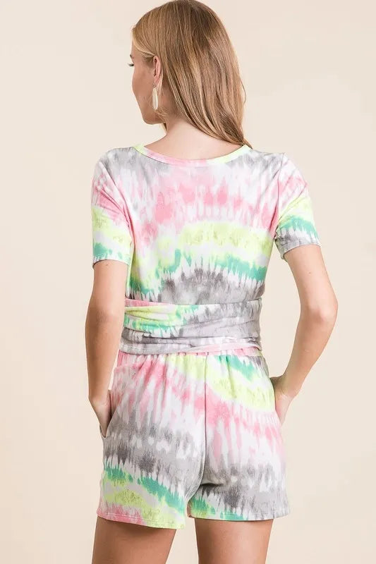 BiBi Tie Dye Print Shorts With Twill Tape Drawstring - Tigbul's Variety Fashion Shop