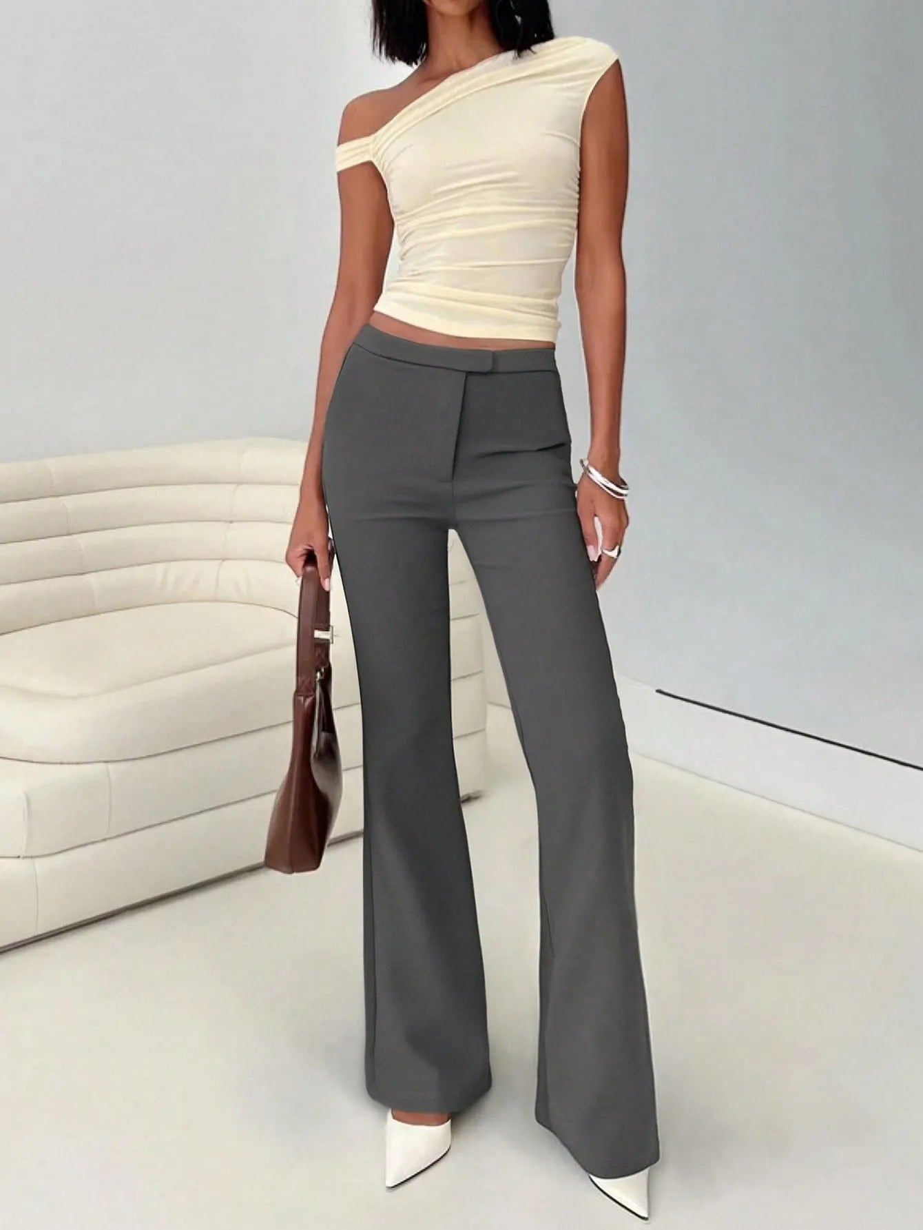 High Waist Flare Leg Trousers - Tigbul's Variety Fashion Shop