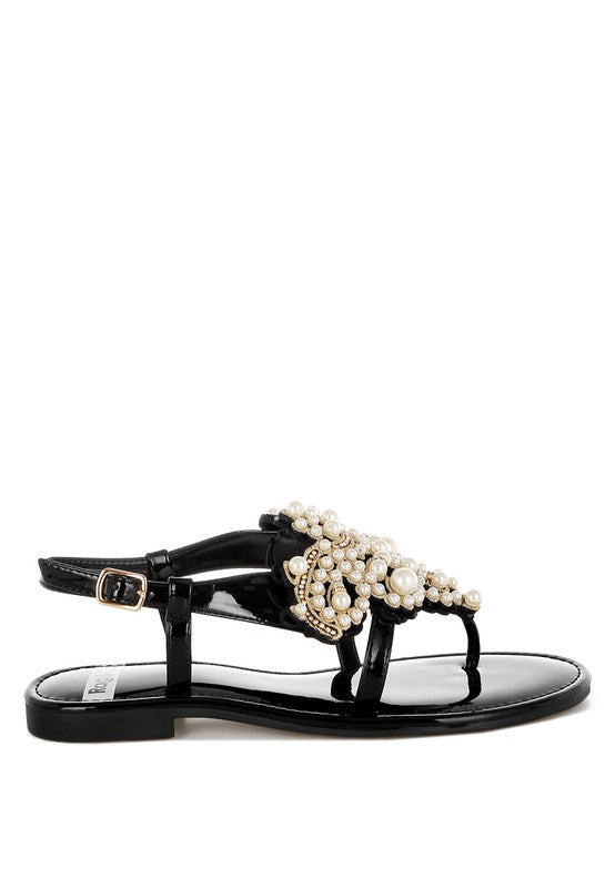 Zalata Pearl Studded Flat Sandals - Tigbul's Variety Fashion Shop