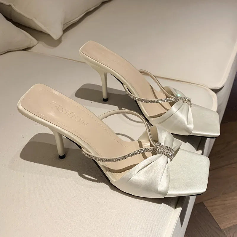 Rhinestone Mid Heel Sandals - Tigbul's Variety Fashion Shop
