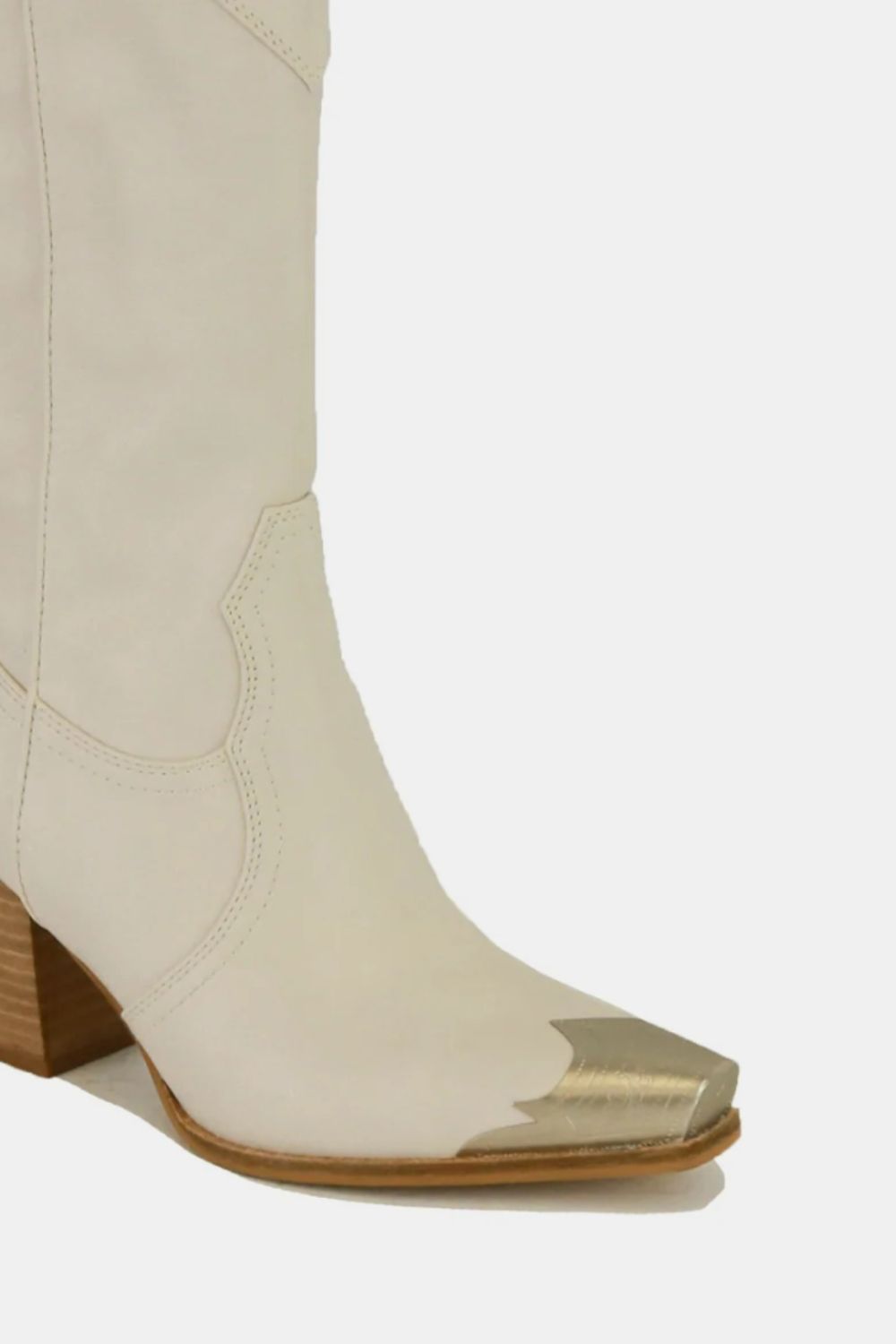 Ivory Metal-Toe Block Heel Ankle Boots - Tigbul's Variety Fashion Shop