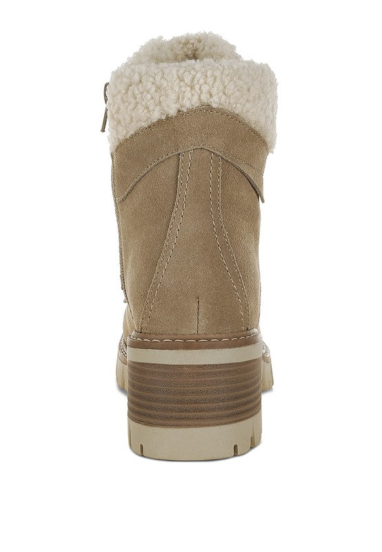 Madoka Fur Collar Chunky Ankle Boots - Tigbul's Variety Fashion Shop