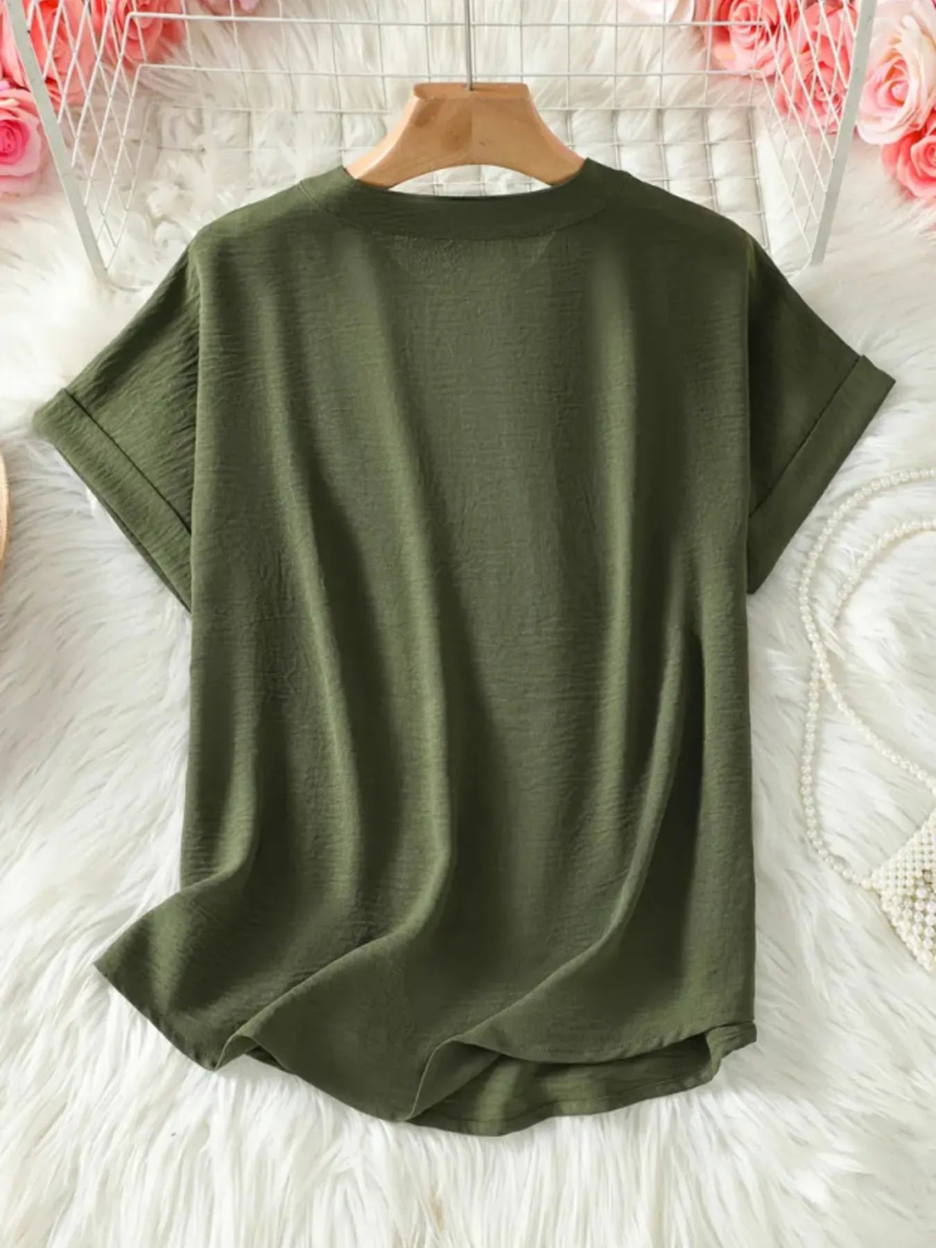 Casual Notched Short Sleeve Blouse - Tigbul's Variety Fashion Shop