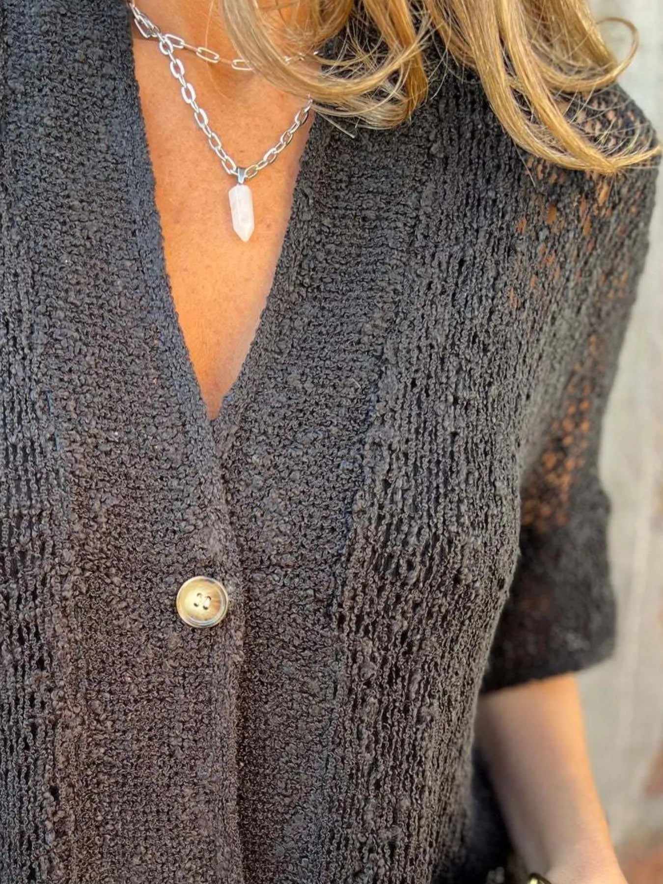 Full Size One Button Half Sleeve Cardigan Plus Size - Tigbul's Variety Fashion Shop