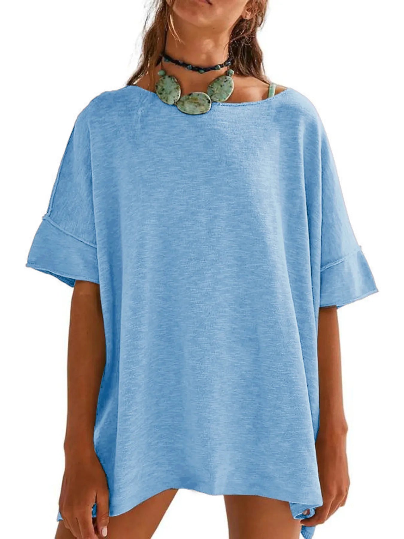 Oversized Round Neck Drop-Shoulder T-Shirt - Tigbul's Variety Fashion Shop
