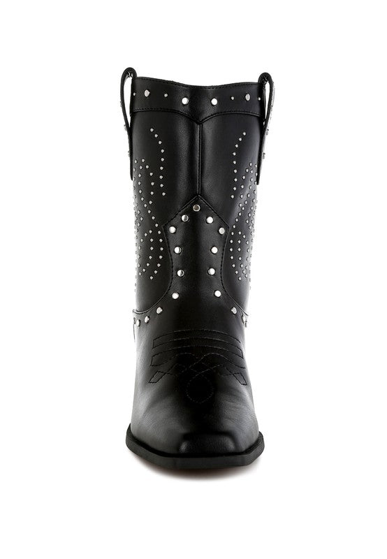 Equine Studded Embroidery Cowboy Boots - Tigbul's Variety Fashion Shop