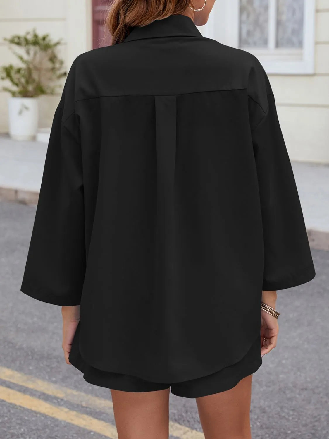 Button Up Long Sleeve Top and Shorts Set - Tigbul's Variety Fashion Shop