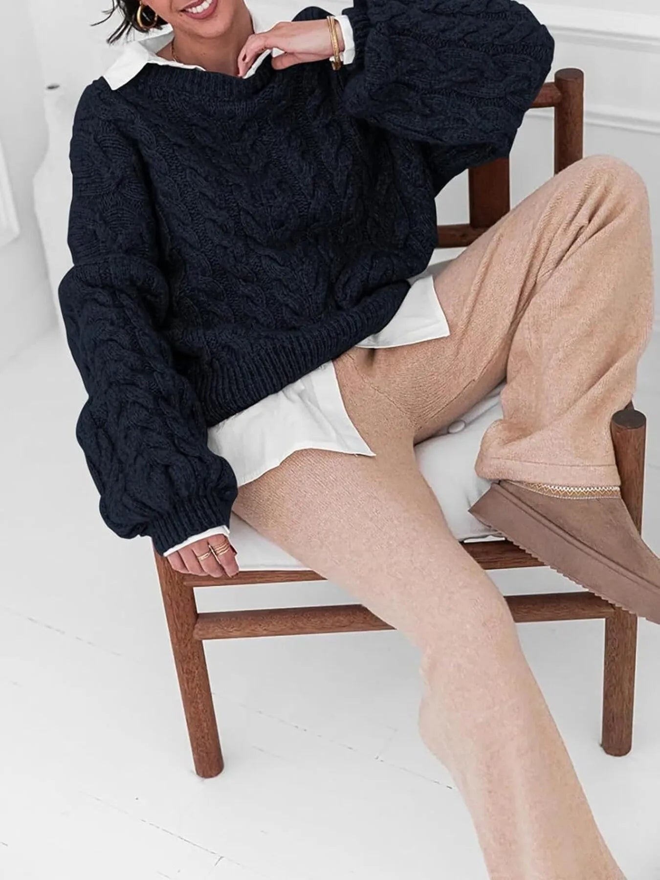Cable Knit Long Sleeve Sweater - Tigbul's Variety Fashion Shop