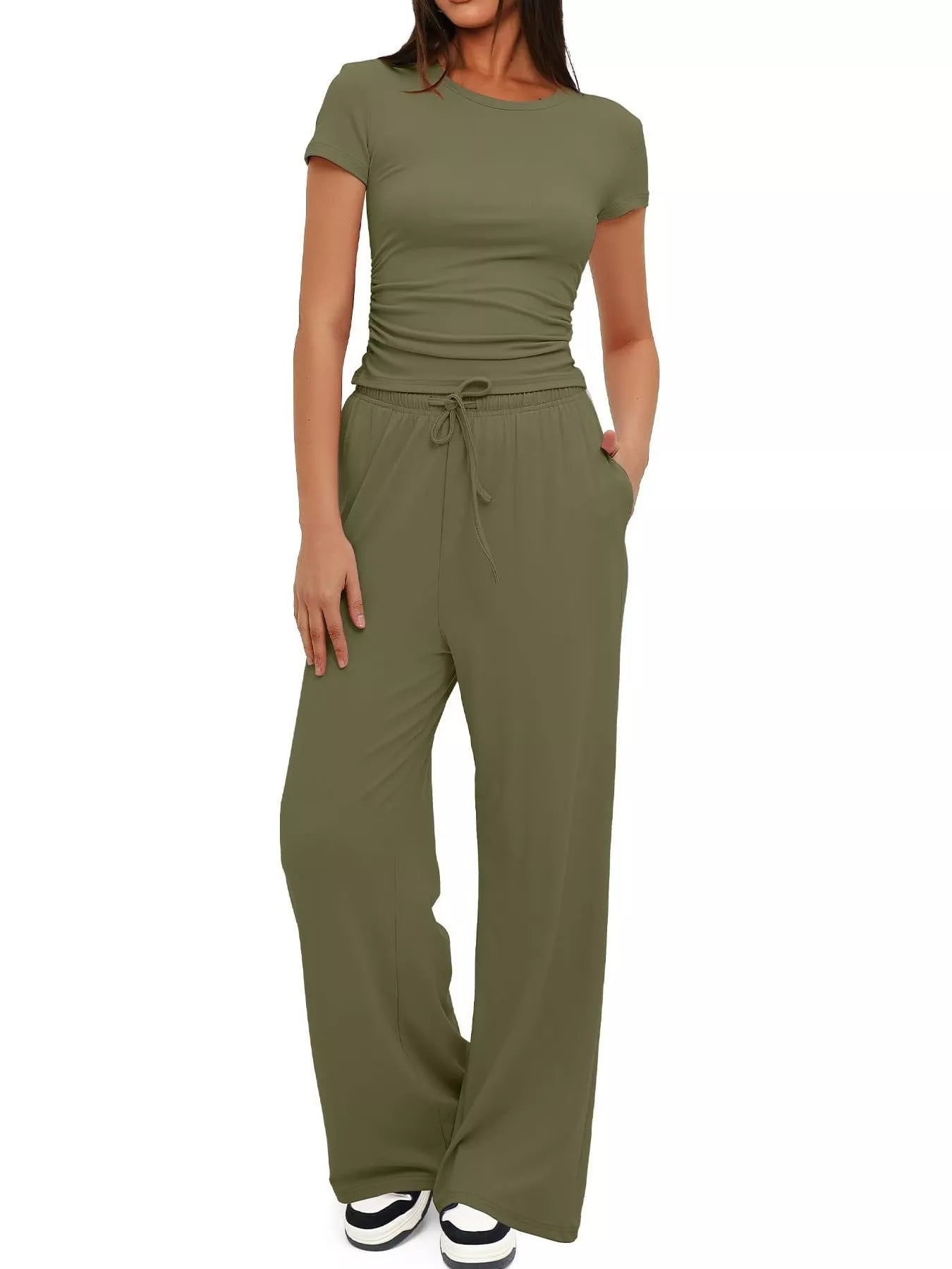 Round Neck Short Sleeve T-Shirt and Pants Set - Tigbul's Variety Fashion Shop