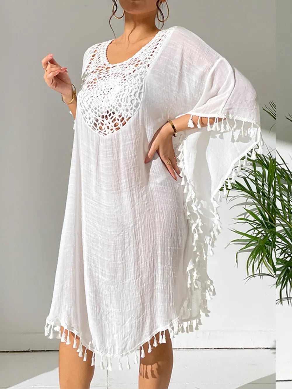 Tassel Cutout Scoop Neck Cover-Up Dress - Tigbul's Variety Fashion Shop