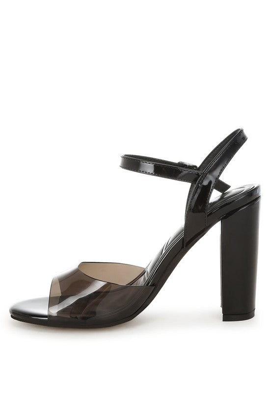 Kessel Tinted Clear Strap Block Heel Sandals - Tigbul's Variety Fashion Shop