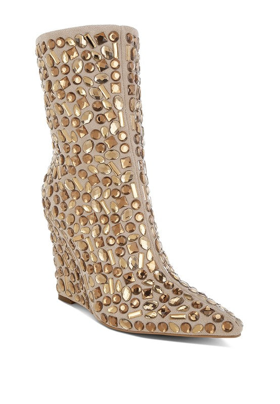 Trend Titan Diamante Slim Wedge Heel Boots - Tigbul's Variety Fashion Shop