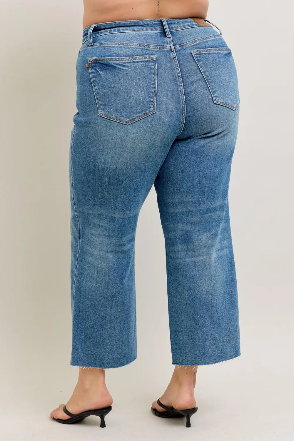 Judy Blue Plus Size High Waist Rigid Magic Destroy Hem Crop Wide - Tigbul's Variety Fashion Shop
