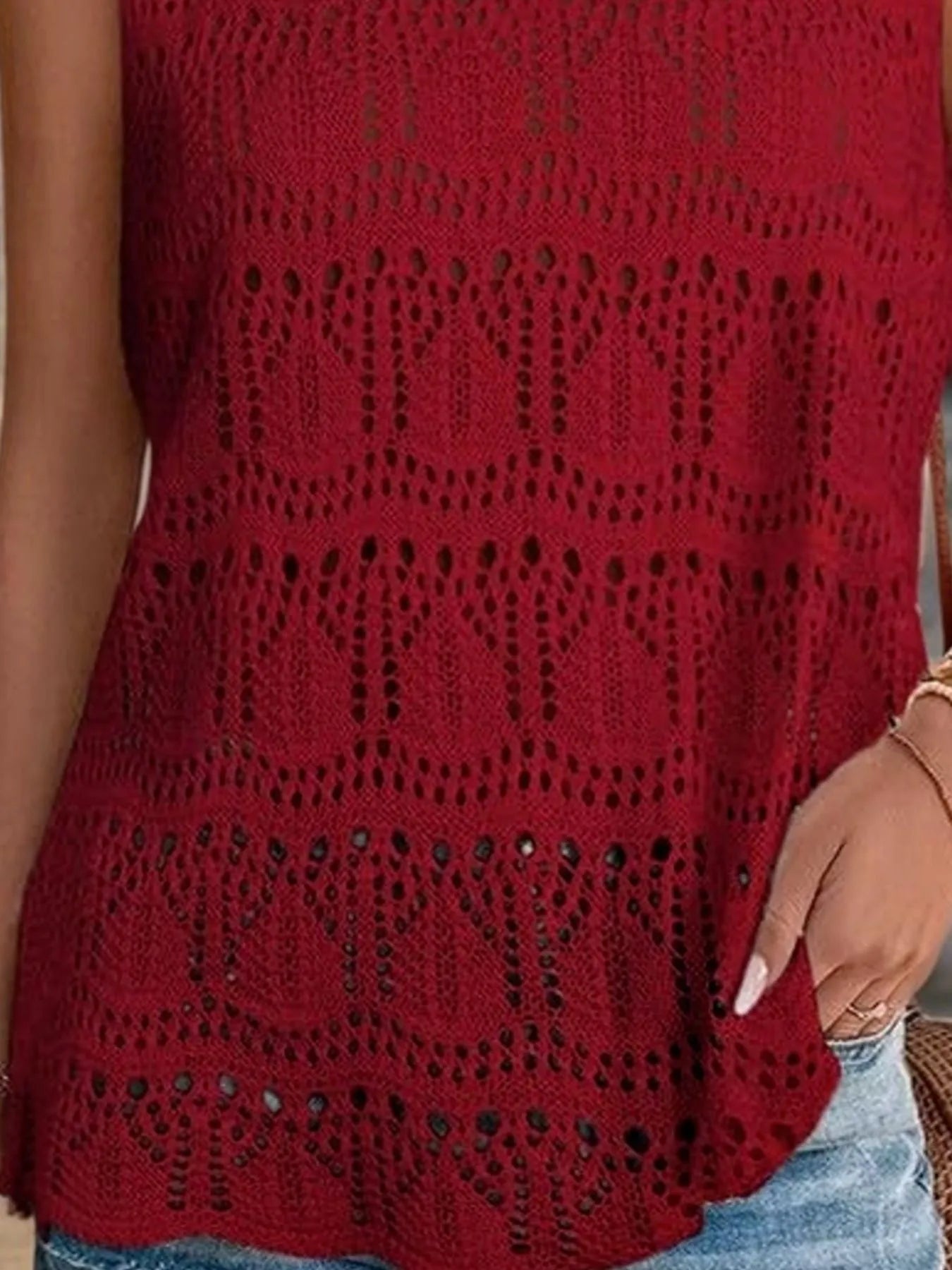 Crochet Sleeveless Sweater Vest - Tigbul's Variety Fashion Shop