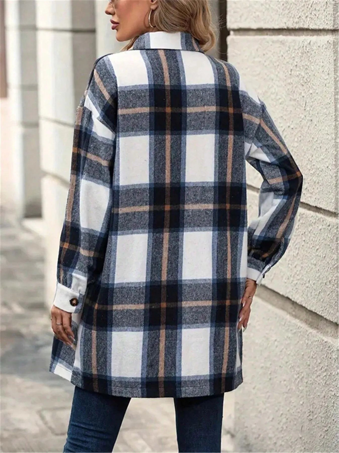 Oversized Plaid Flannel Long Sleeve Jacket - Tigbul's Variety Fashion Shop