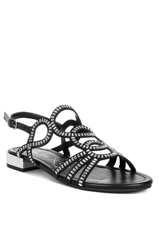 Jisters Cut Out Detail Rhinestone Flat Sandals - Tigbul's Variety Fashion Shop